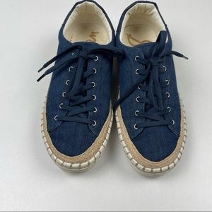 Sam Edelman Navy Canvas Espadrille Lace-Up Sneakers